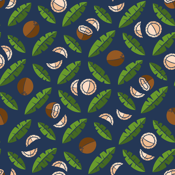 Seamless pattern with palm leaves and coconuts. Tropical vector background with isolated objects. - Вектор,изображение