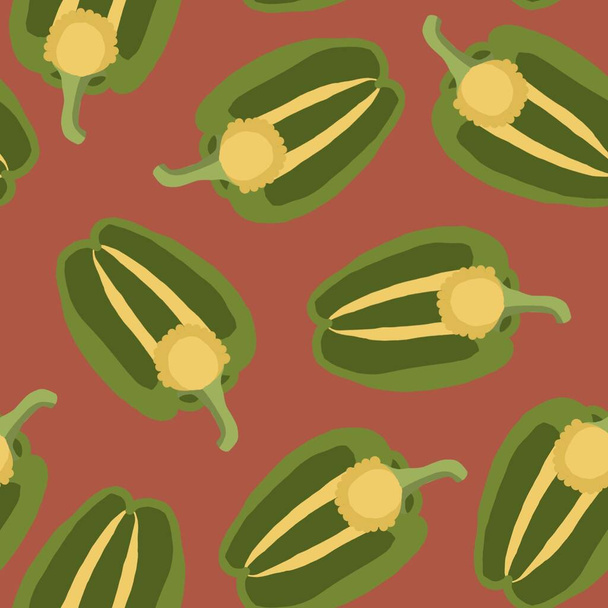 Green pepper hand drawn pattern. Seamless background pattern. Vegetables rustic illustration - Фото, зображення