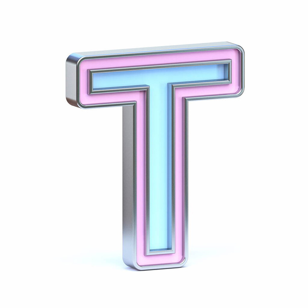 Blue and pink metal font Letter T 3D render illustration isolated on white background - Φωτογραφία, εικόνα