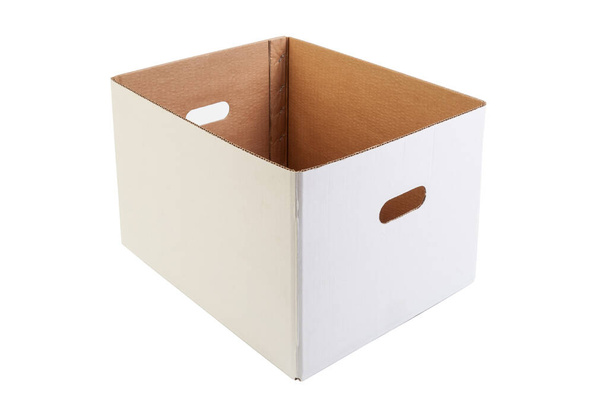 Просто белая, открытая и пустая картонная коробка, изолированная на белом
 - Фото, изображение