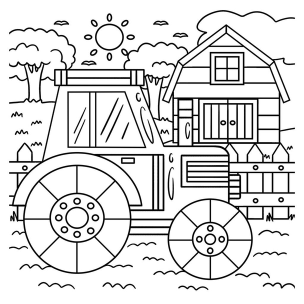 Tractor Coloring Page for Kids - Vector, Image