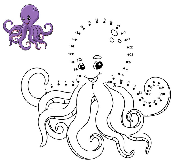 Dot to Dot Octopus Coloring Page for Kids - Vetor, Imagem