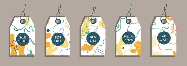 Set of discount price tags. Labels with abstract background. Template for shopping tags. Promotional sale badge. Vector illustration. - Vector, Image