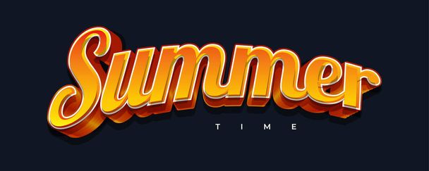 Summer Time Banner or Poster with 3D Orange Text Style. Summer Time Lettering Isolated on Blue Background - Vector, Image