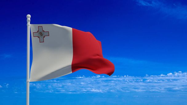 Republika Malta národní vlajka, vlnící se ve větru. 3D vykreslování, CGI ilustrace - Fotografie, Obrázek