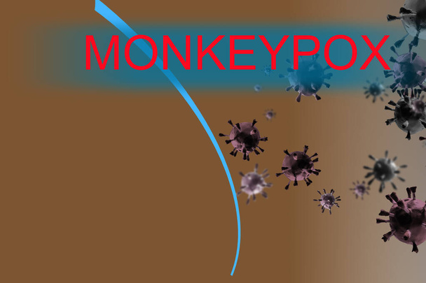 Вірус мавпи. Концептуальні слова Вірус Монкі на білій ноті. Лікар у блакитній рукавичці з металевою ручкою. Медична маска. Вірус Медицини і Монкейпа. Копіювальний простір - Фото, зображення