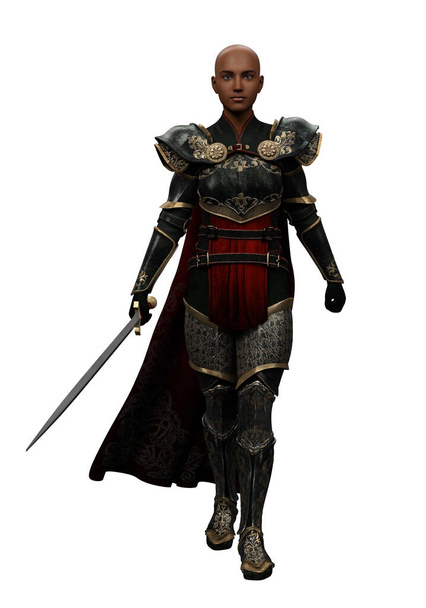 3D render illusztráció fekete nő Chevaleresse karddal elszigetelt - Fotó, kép