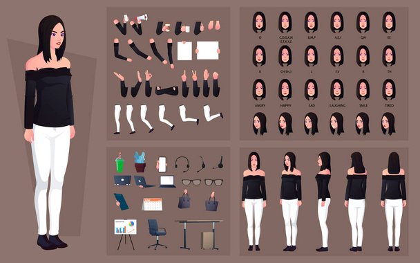Набор для создания персонажа бизнес-женщины с эмоциями и векторными иллюстрациями - Вектор,изображение