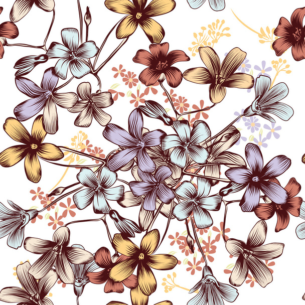 Floral vector seamless background with pastel flowers - Vektör, Görsel
