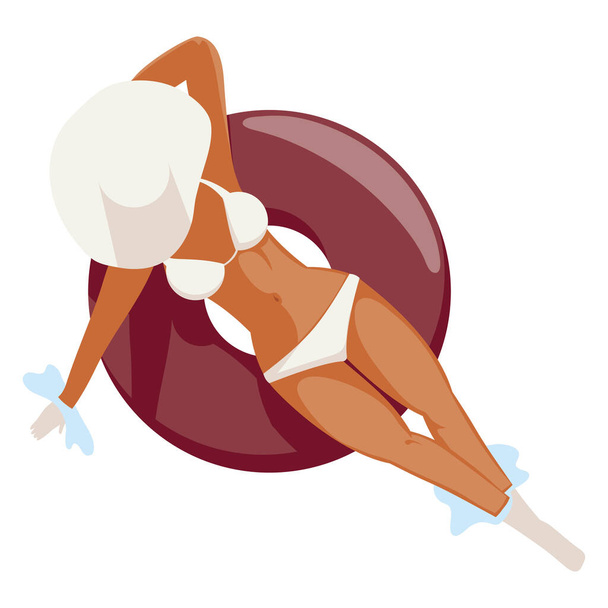 femme avec maillot de bain assis en flotteur - Vecteur, image