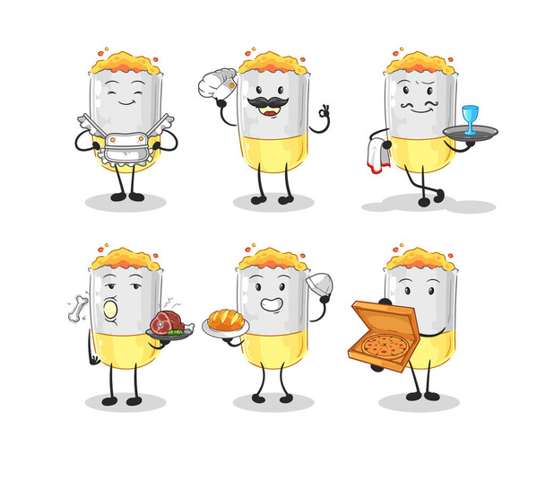 the cigarette restaurant group character. cartoon mascot vecto - Vektor, obrázek