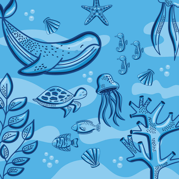 Sealife-eläimet ja kasvit - Vektori, kuva