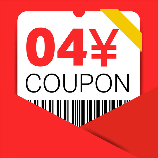 4 Yen Coupon promotion sale for a website, internet ads, social media gift 4 Yuan off discount voucher. Big sale and super sale coupon discount. Price Tag Mega Coupon discount vector illustration. - Vector, Image