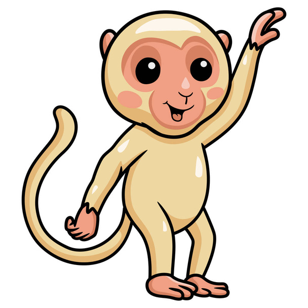 Illustration vectorielle de mignon petit singe albinos dessin animé agitant la main - Vecteur, image