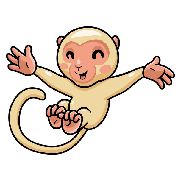 Illustration vectorielle de mignon petit singe albinos dessin animé posant - Vecteur, image