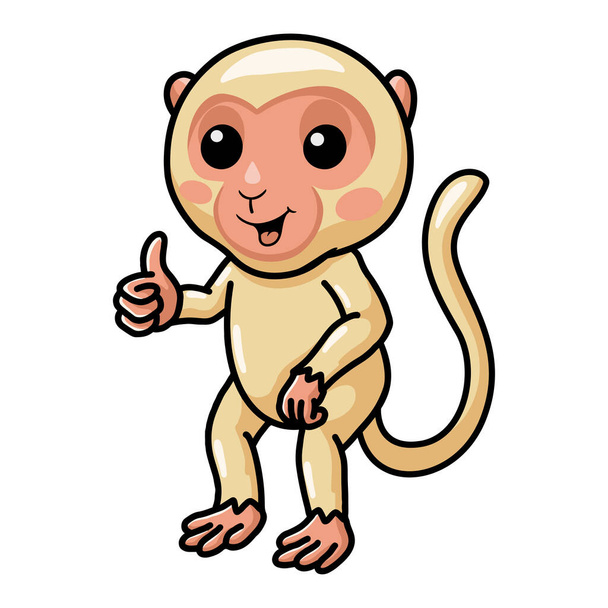 Illustration vectorielle de mignon petit singe albinos dessin animé donnant pouce vers le haut - Vecteur, image