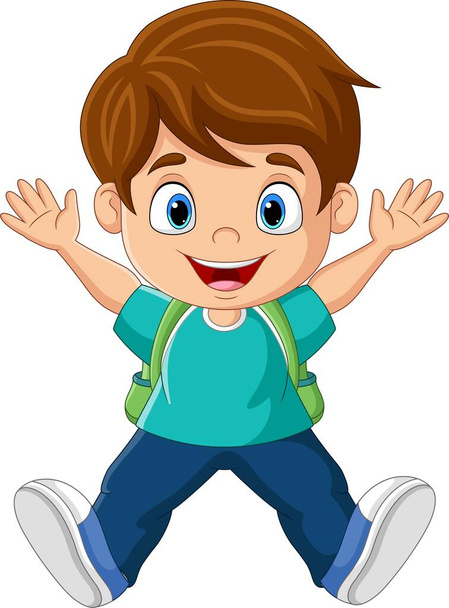Vector illustration of Cartoon happy school boy posing - Vector, Imagen