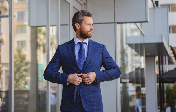 Portrait of businessman standing in a office. - Фото, изображение