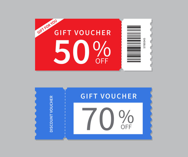 Coupon Template isolated on gray background. Discount voucher 50% OFF. Gift voucher. Flat illustration. - Vector, Image