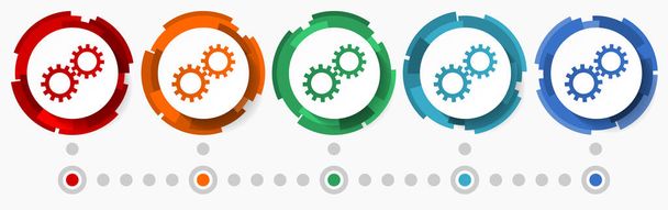 Technology, industry, gears concept vector icon set, modern design abstract web buttons i n 5 color options, infographic template - Vektor, obrázek