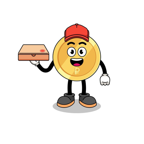 russian ruble illustration as a pizza deliveryman , character design - Vector, Image