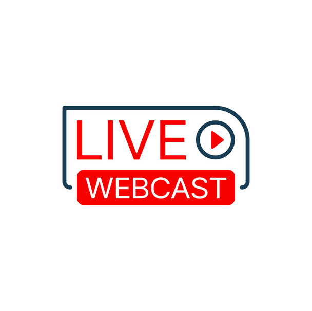 Live webcast, online webinar or web seminar vector icon with red play button. Virtual training course or lesson of online education, podcast or broadcast isolated sign for web presentation or meeting - Vector, Image