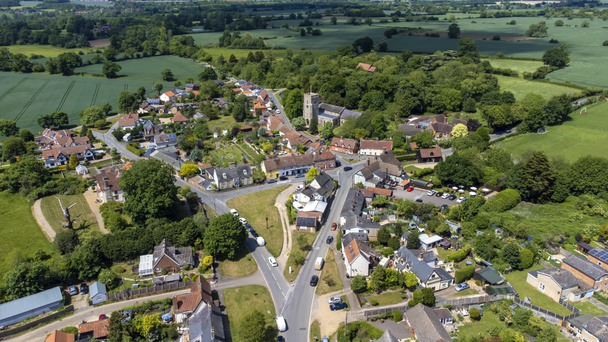 A drone view of the picturesque village of Haughley in Suffolk, UK - Zdjęcie, obraz