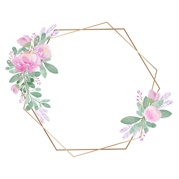 Pink flower watercolor flower frame - illustration hand draw watercolor frame greeting card concept - Fotó, kép
