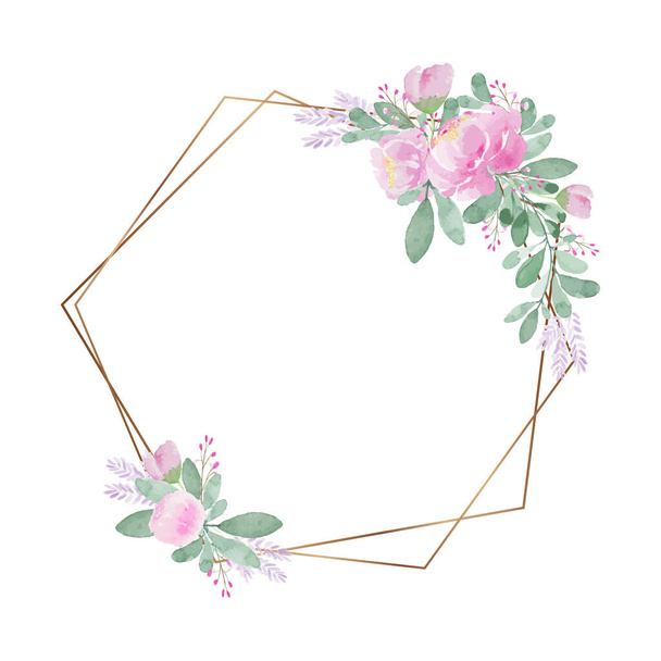 Pink flower watercolor flower frame - illustration hand draw watercolor frame greeting card concept - Foto, Bild