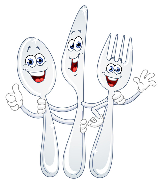 Spoon knife and fork cartoon - Vector, Image