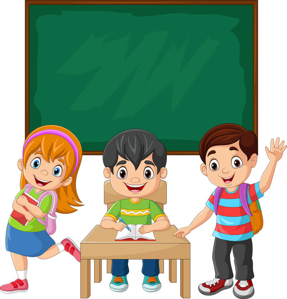 Ilustración vectorial de niños de escuelas de dibujos animados en el aula - Vector, imagen