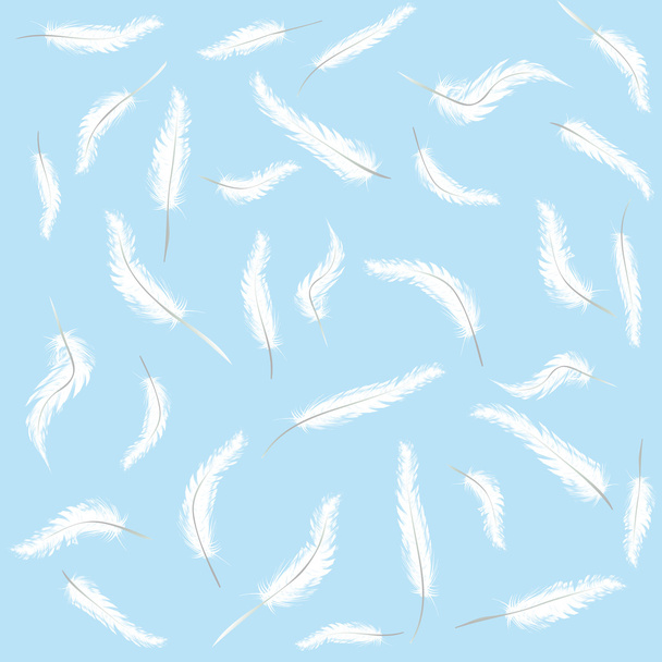 Witte veren vliegen op blauwe hemel - Vector, afbeelding