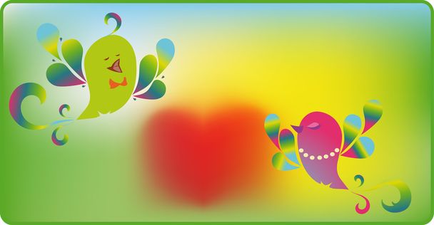 Bright enamoured birds chirp a summer song - Vector, Image