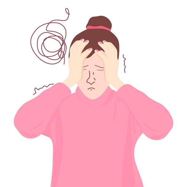 Woman with panic attack. Anxiety disorder symptoms - Vector, Image