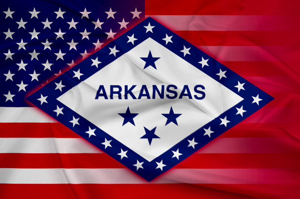 Hullámzó Usa és Arkansas állami zászló - Fotó, kép
