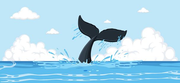 水のイラストの上のザトウクジラの尾 - ベクター画像