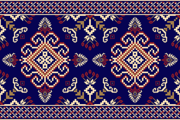 Belle figure tribal broderie tricotée, motif oriental ethnique géométrique traditionnel sur fond bleu. style aztèque, abstrait, vecteur, illustration.design pour la texture, tissu, vêtements, emballage, tapis. - Vecteur, image