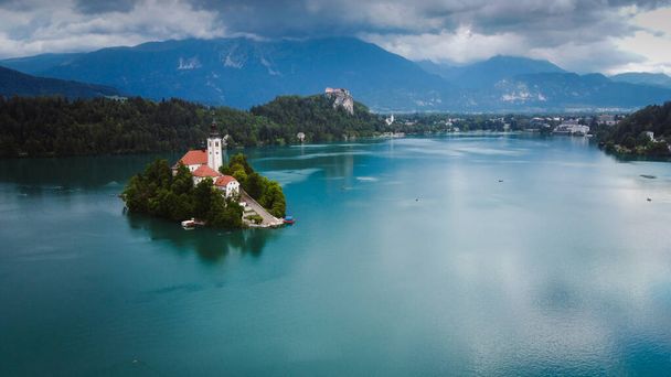 The most famous Slovenian lake Bled with the church of Maria - Photo, Image