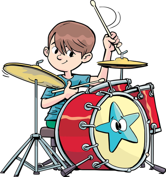 boy beats the drums briskly and agilely - Vector, Image