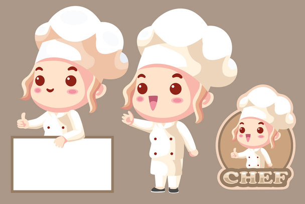 Set di simpatico cartone animato chef con stile personaggio, spazio vuoto e mascotte.  - Foto, immagini