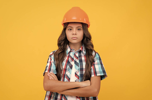 child wear helmet for building. protection and safety. kid education. on construction site. - Photo, Image