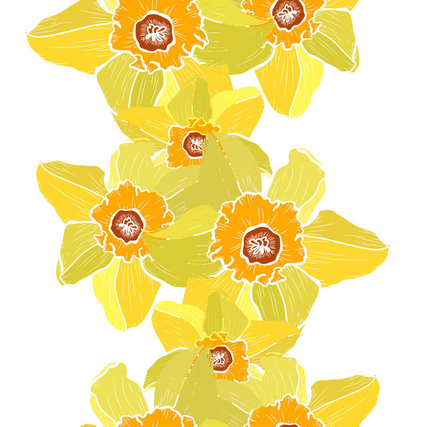 Elegant seamless pattern with daffodil flowers, design elements. Floral  pattern for invitations, cards, print, gift wrap, manufacturing, textile, fabric, wallpapers - Vecteur, image