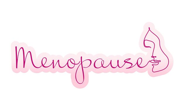 Illustration of beautiful woman and word MENOPAUSE on white background. Concept of impending climacteric - Foto, imagen