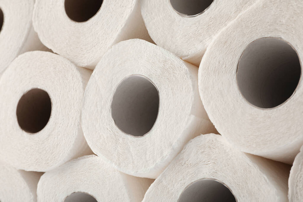 Rolls of paper towels as background, closeup view - Photo, Image