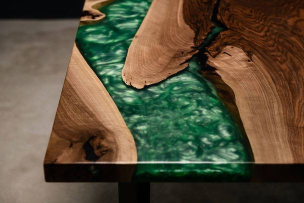 new table made of natural wood and green epoxy resin - Photo, Image