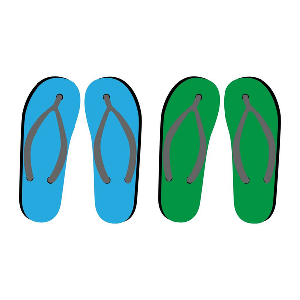 two pair of chappals, sleeper blue and green. on white background - Vektor, Bild