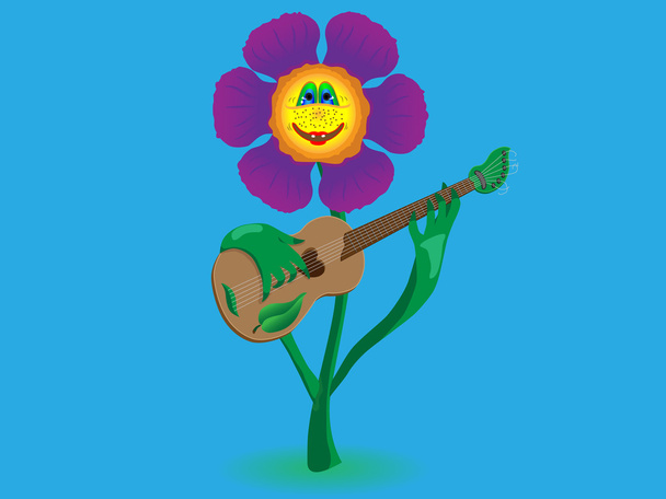 Cheerful flower plays music on the guitar - Vector, Image