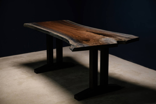handmade table made of natural wood in the interior - Fotoğraf, Görsel