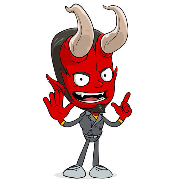 Cartoon grappig eng staande rode duivel jongen karakter met horens. Gelaagde EPS klaar voor animaties. Geïsoleerd op witte achtergrond. Halloween Vector pictogram. - Vector, afbeelding