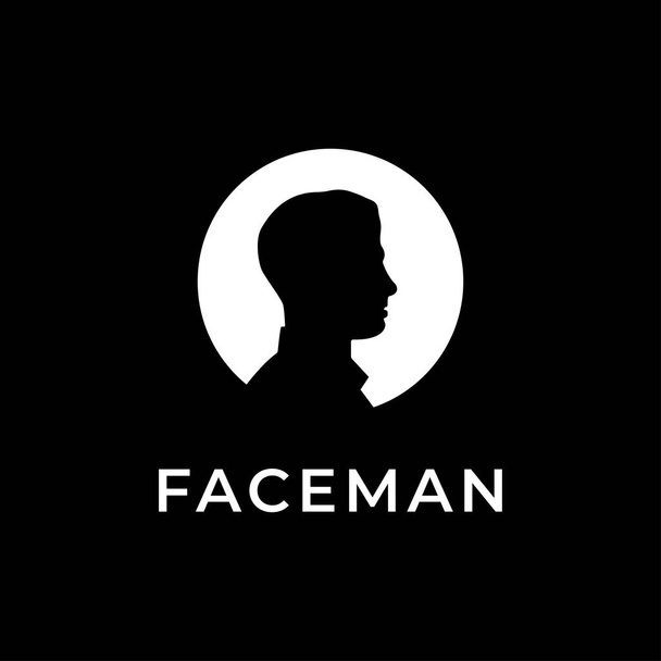 男性の頭のロゴ。サークルシンボルは顔プロファイルビューを隔離します。負の空間のシルエット。男らしさの強いアイコン. - ベクター画像